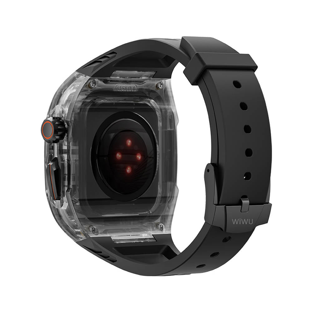 Wiwu Wi-WB013 Rambo Serisi Apple Watch 42/44/45mm Uyumlu 2in1 Şeffaf PC Kasa Koruyuculu Kauçuk Kordon Wiwu Wi-WB013 Rambo Serisi Apple Watch 42/44/45mm Uyumlu 2in1 Şeffaf PC Kasa Koruyuculu Kauçuk Kordon